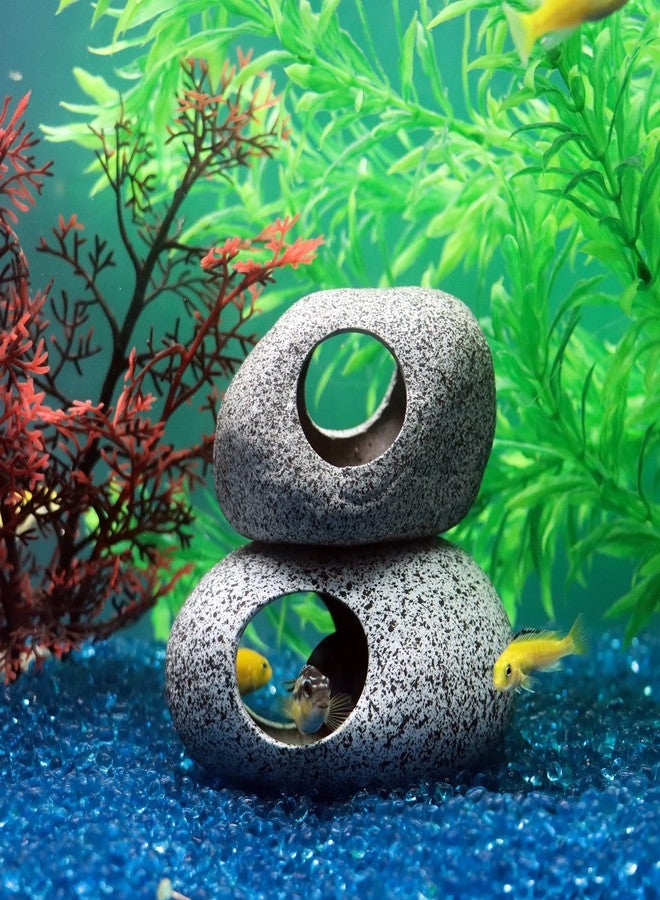 JIH Aquarium Decorations Rock, Ceramic Shelters - Shrimp Habitat, Breeding Tube, Hiding cave, Stackable Fish Tank Decor Cave for Hiding, Betta Fish (J001+J002) - Image 3